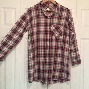 RED-BLACK-WHITE  PLAID LONG SLEEVE TUNIC TOP